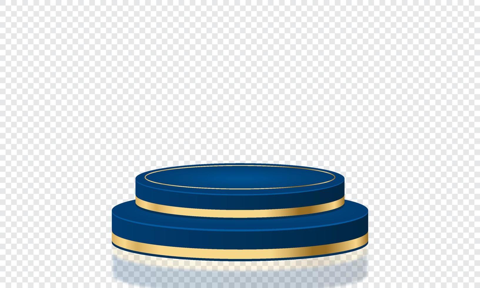 Abstract blue and gold geometric podiums. 3D realistic dark blue cylinder podium. Luxury concept background. Vector illustration