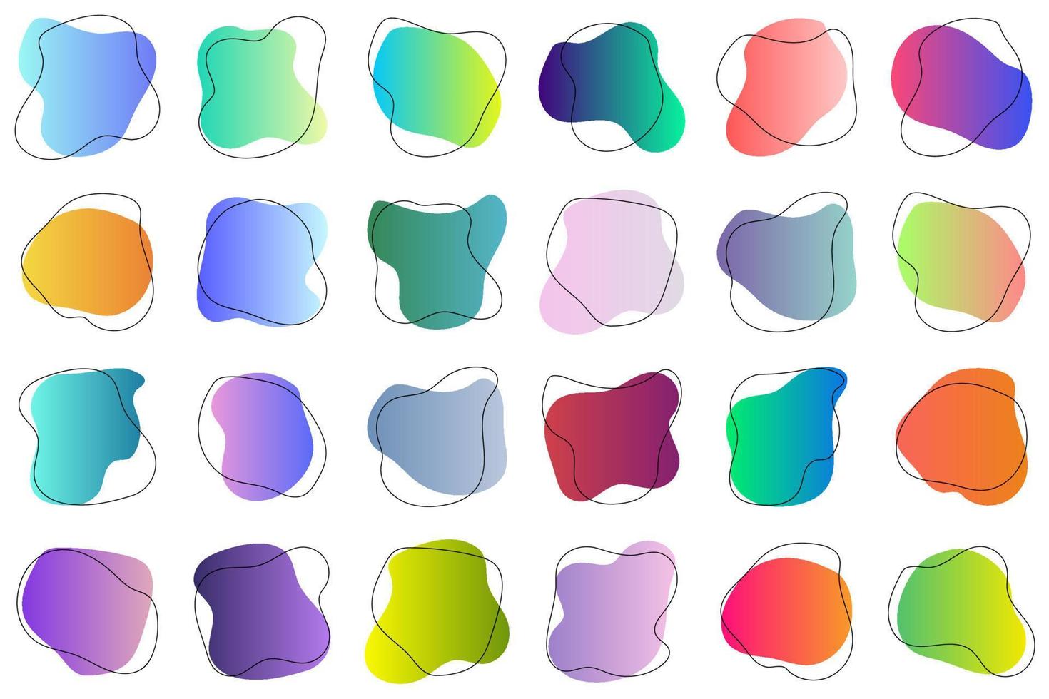 Set of abstract graphic design elements. Hand drawn colorful random blot collection. Simple rounded shapes with trendy gradients. Vector illustration