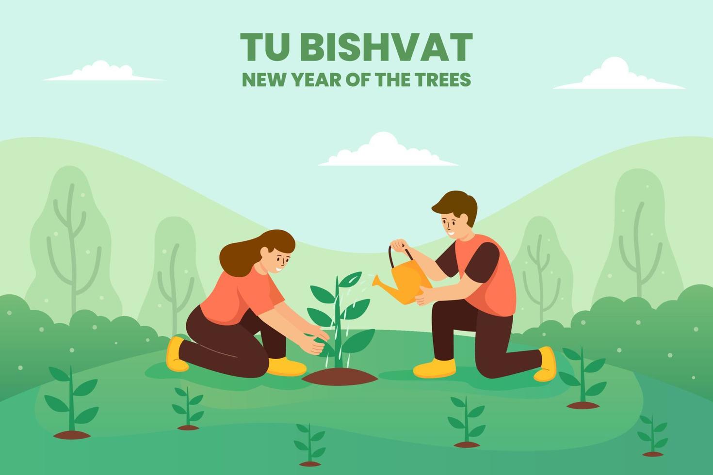 People Plant Trees nn Tu Bishvat Day vector