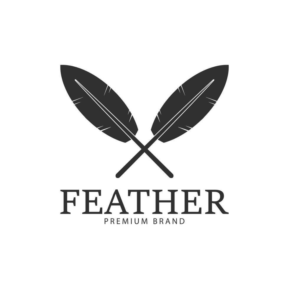 crossed feather pen logo simple minimalist design vector