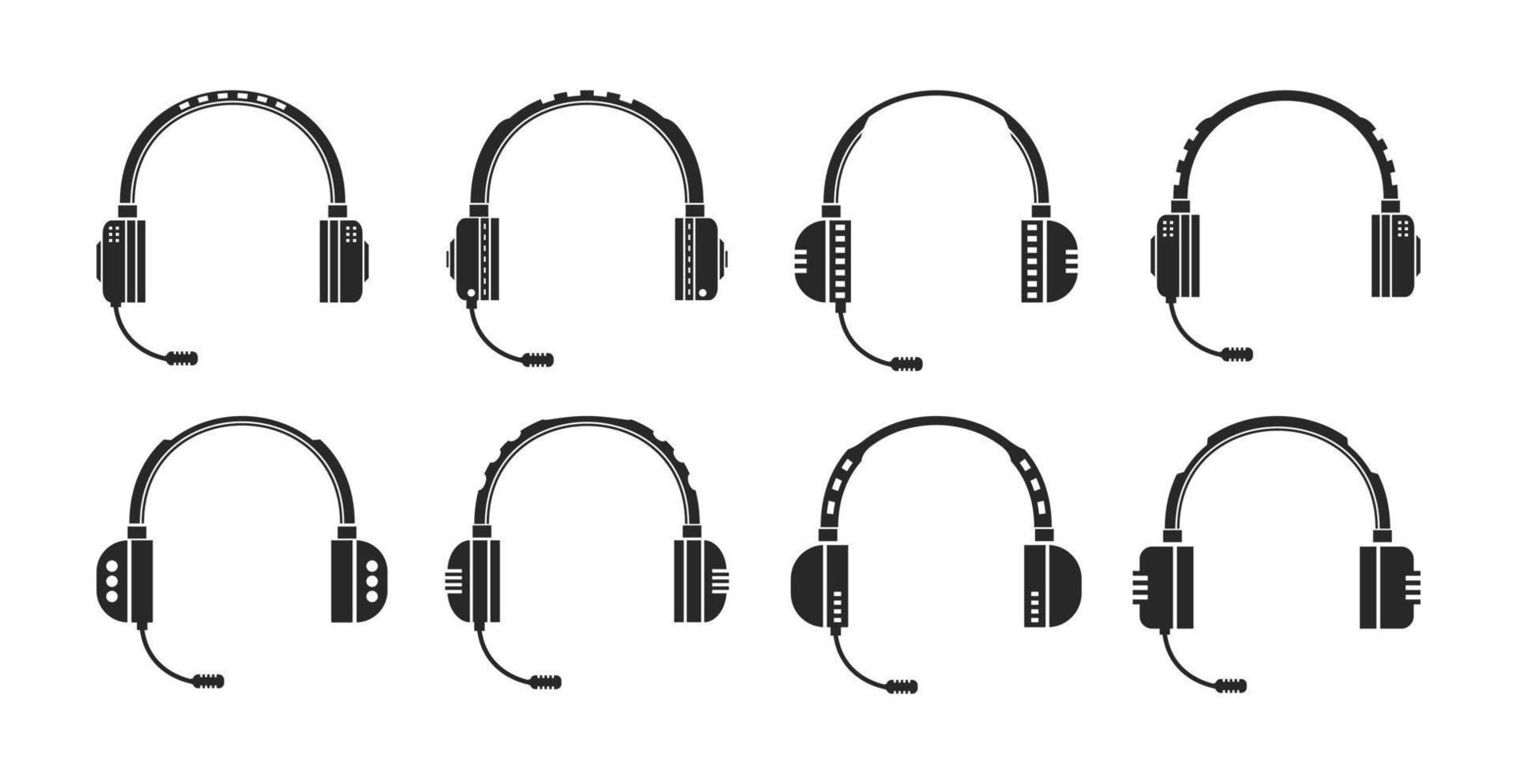 conjunto de ilustración de silueta de juego de auriculares vector