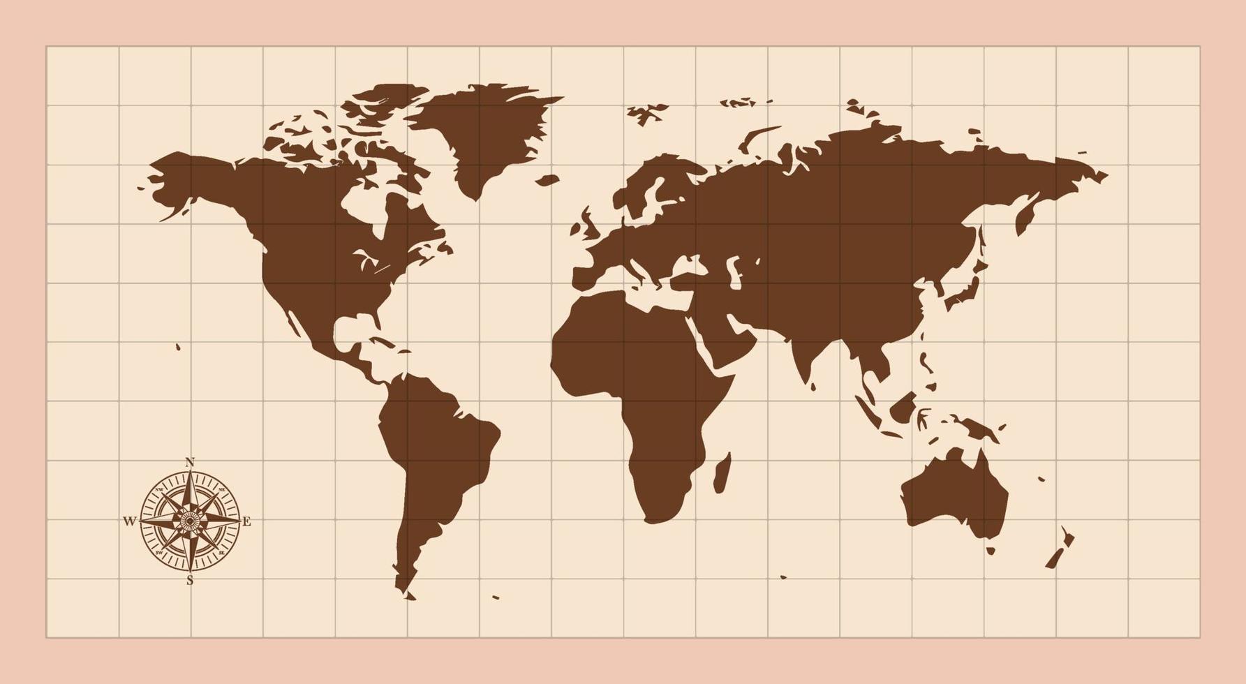 world map in old paper illustration with compass vector