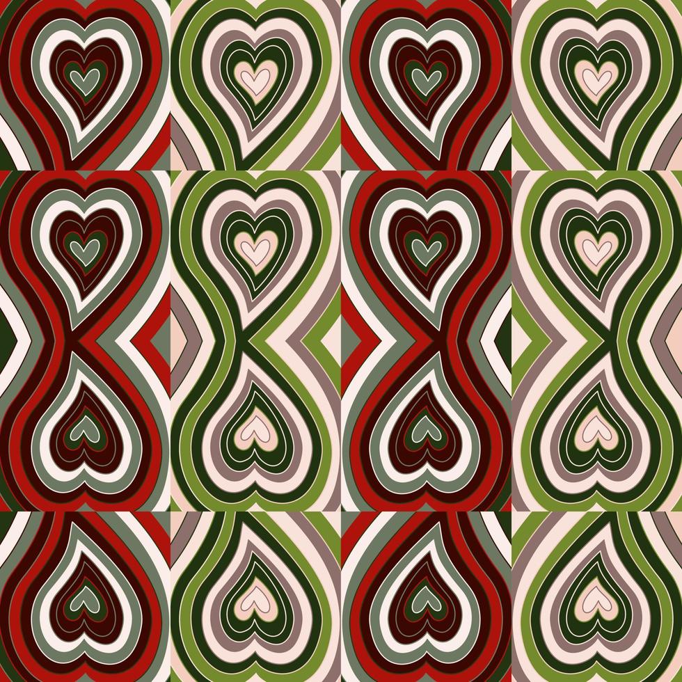 Vintage hearts mosaic seamless pattern. Hippie retro style. 14 february wallpaper. Valentine's Day backdrop. vector