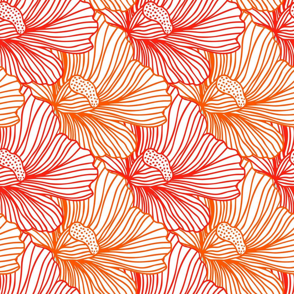 Flower buds seamless pattern ornament. Line style. Floral vintage outline endless background. vector