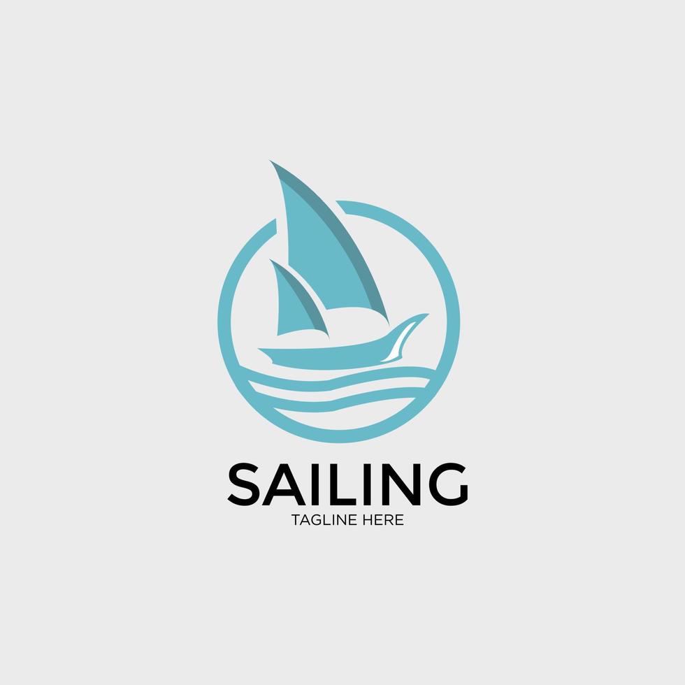 Boat for Sailing, Fisherman Sailboat in Ocean Sea Wave Silhouette logo design vector