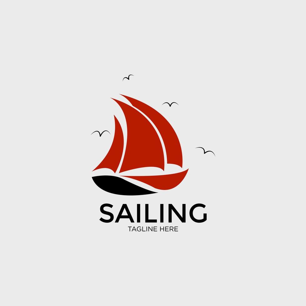 Boat for Sailing, Fisherman Sailboat in Ocean Sea Wave Silhouette logo design vector