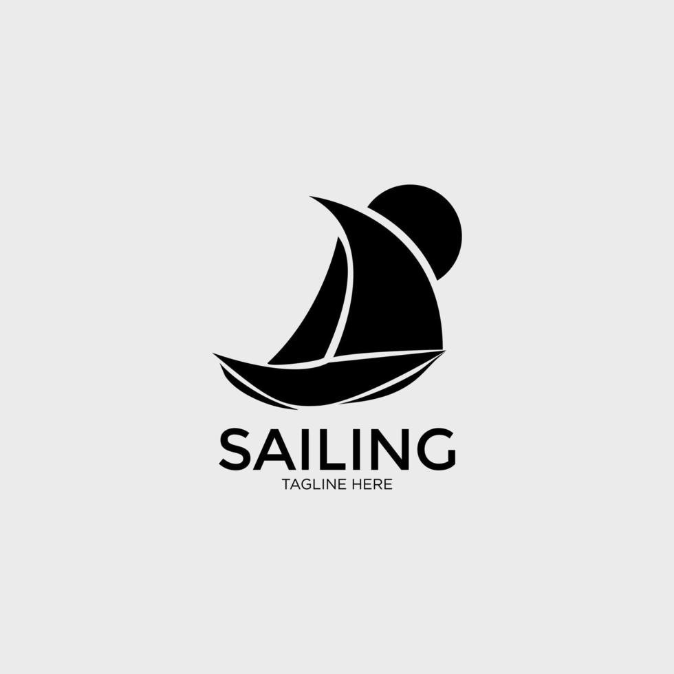 Boat for Sailing, Fisherman Sailboat in Ocean Sea Wave Silhouette logo design vector