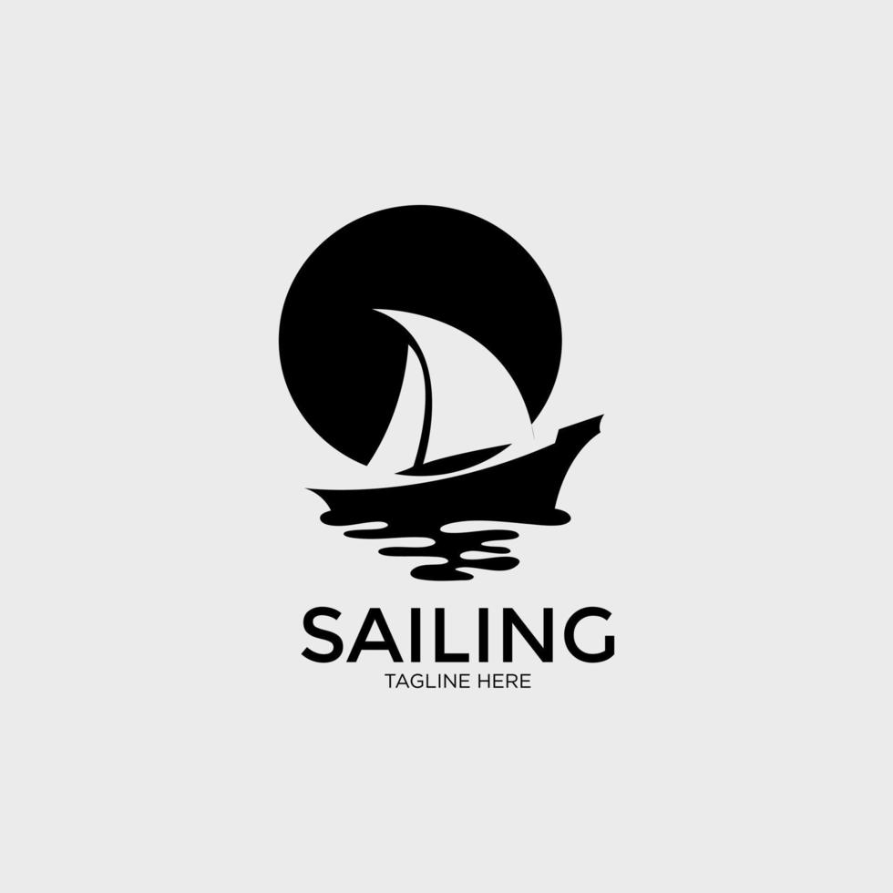 Boat for Sailing, Fisherman Sailboat in Ocean Sea Wave Silhouette logo design vector