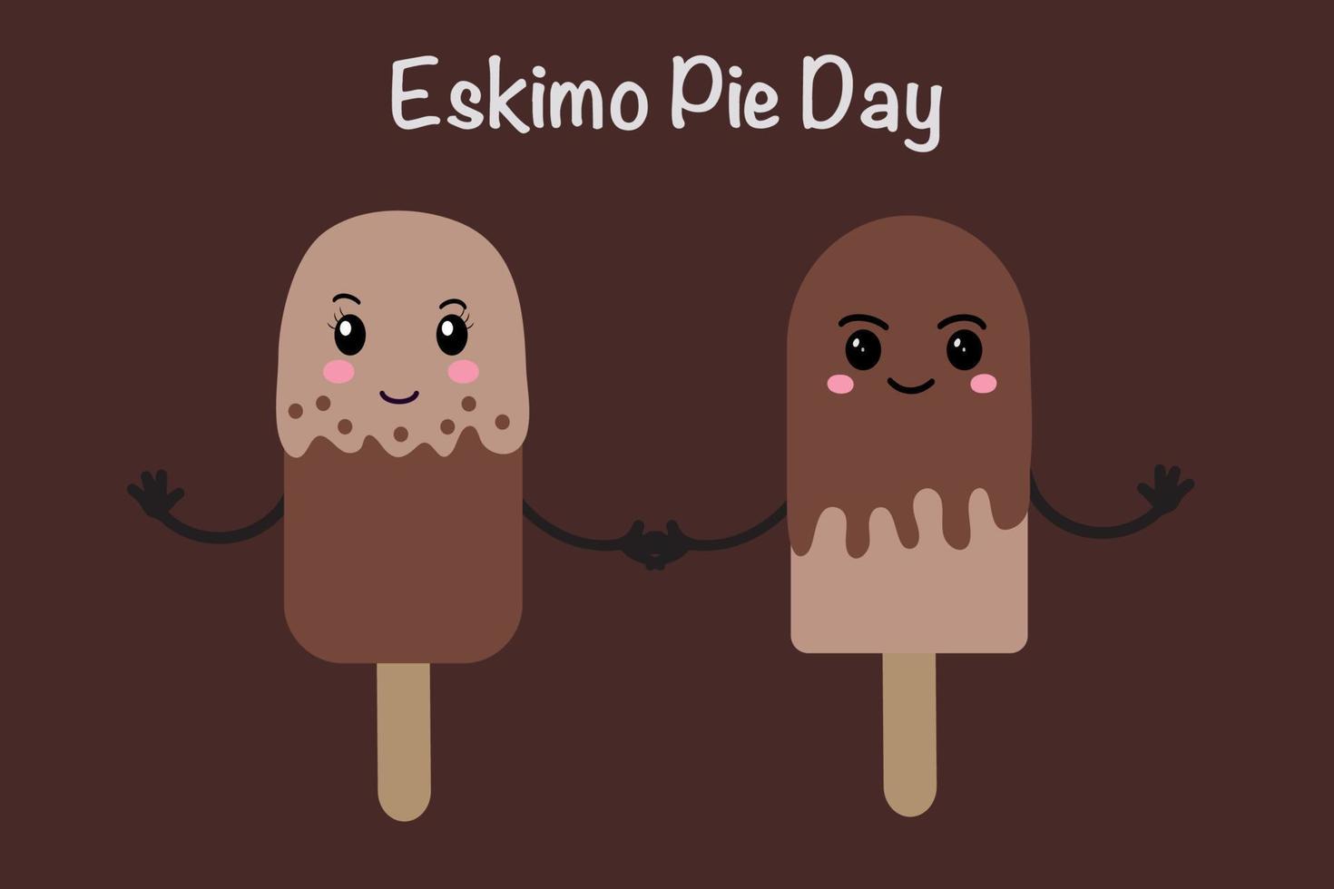 Día del pastel esquimal. helado de paleta en un palo al estilo de kawaii. ilustración vectorial sobre un fondo marrón vector