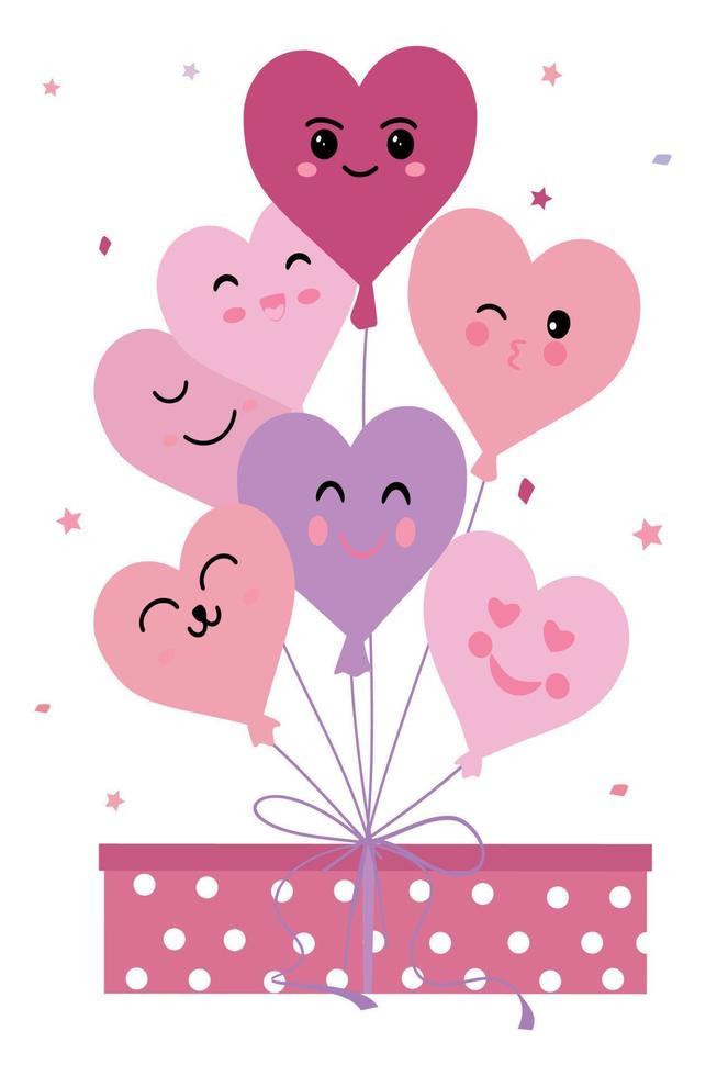 caja de regalo y globos en forma de corazón. ilustración vectorial vector