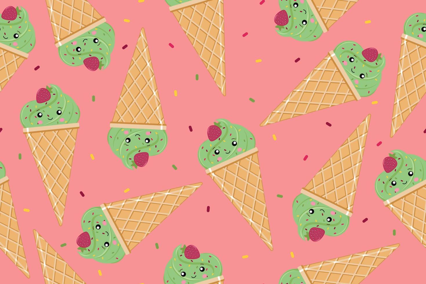 Background of ice cream. Vector illustration on a pink background