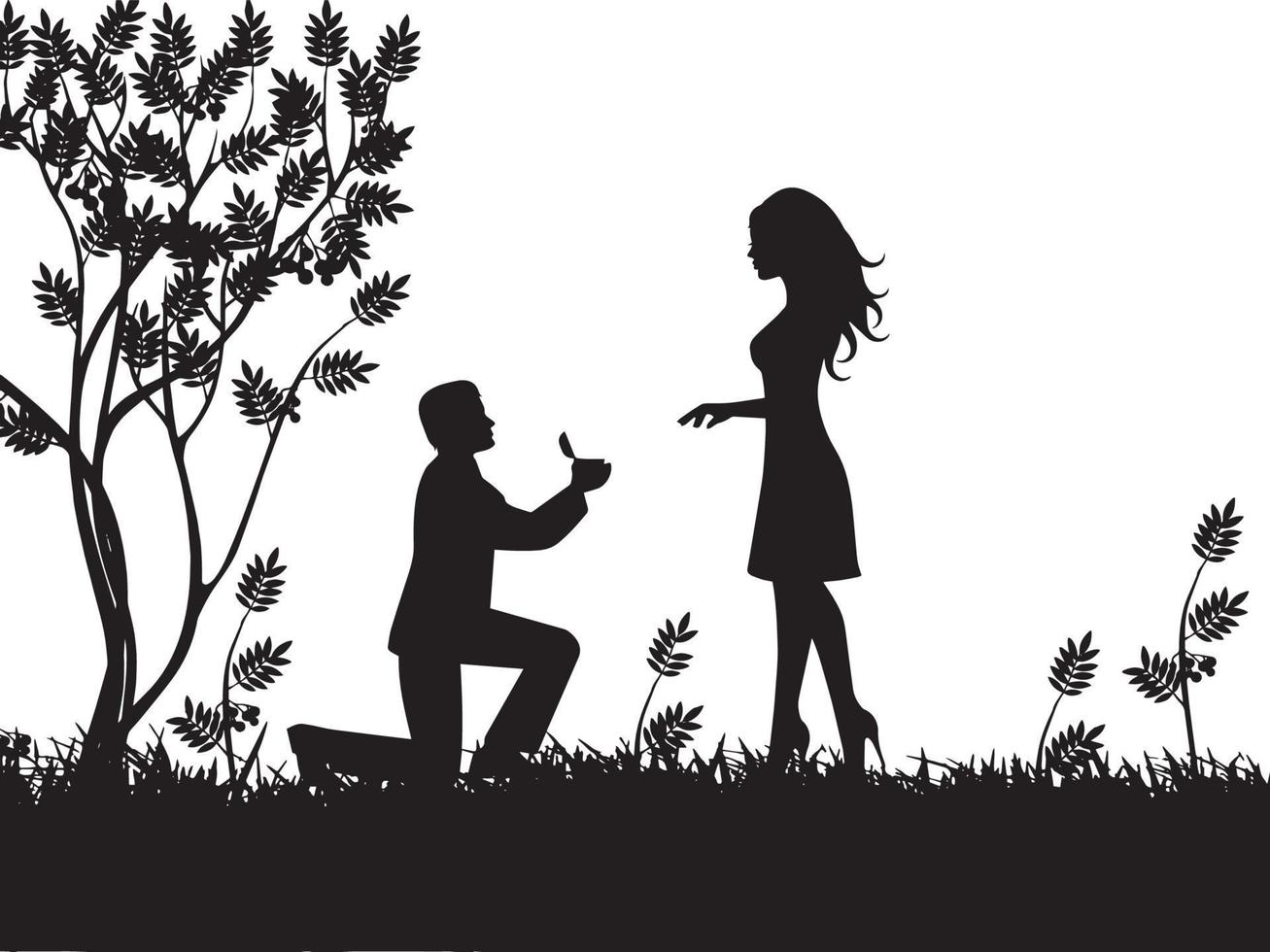 Getting up on his knee a man proposes a woman to marry vector illustration