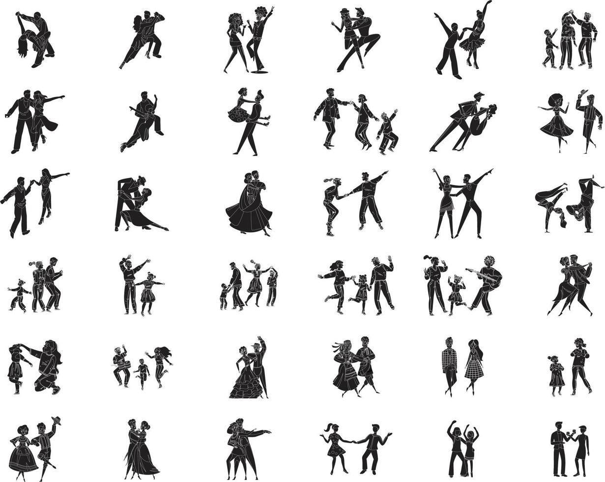 Vector silhouette of people who dance on a white background.