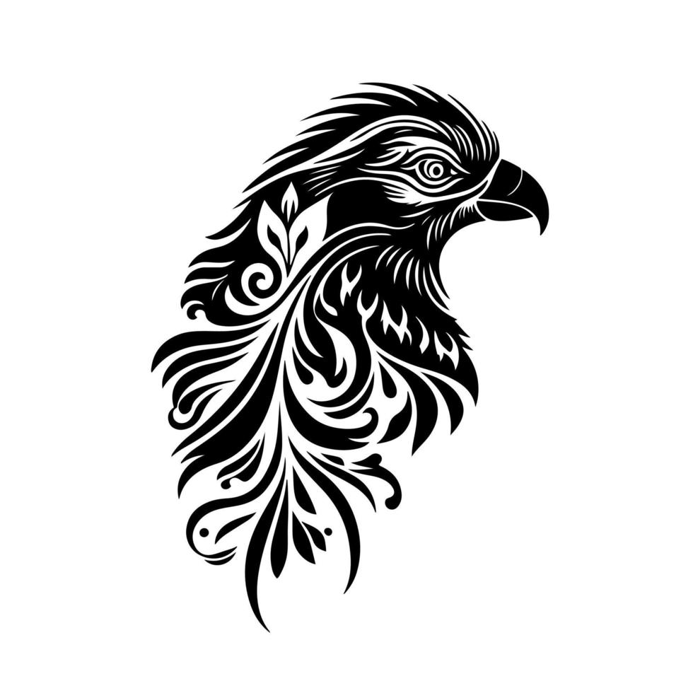 Ornamental, wild eagle portrait. Tribal illustration for logo, emblem, tattoo, embroidery, laser cutting, sublimation. vector