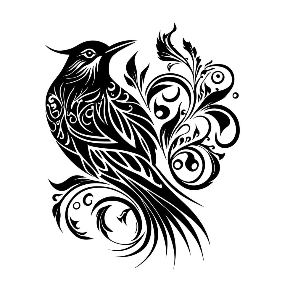 pájaro oropéndola adornado y salvaje. ilustración decorativa para logotipo, emblema, tatuaje, bordado, corte por láser, sublimación. vector