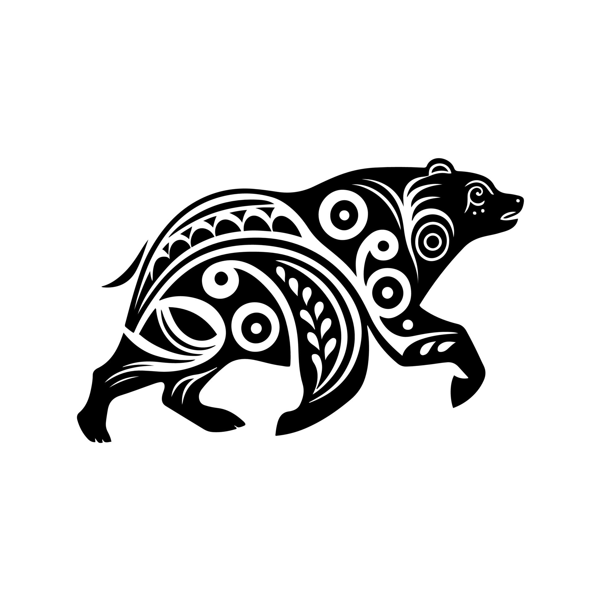 Tribal, running wild bear. Decorative illustration for logo, emblem