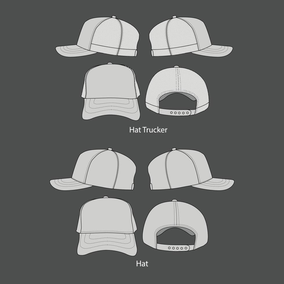 Trucker Hat Snapback Technical Drawing Illustration Blank Streetwear Trucker Hat Snapback Technical Drawing Illustration Blank Streetwear