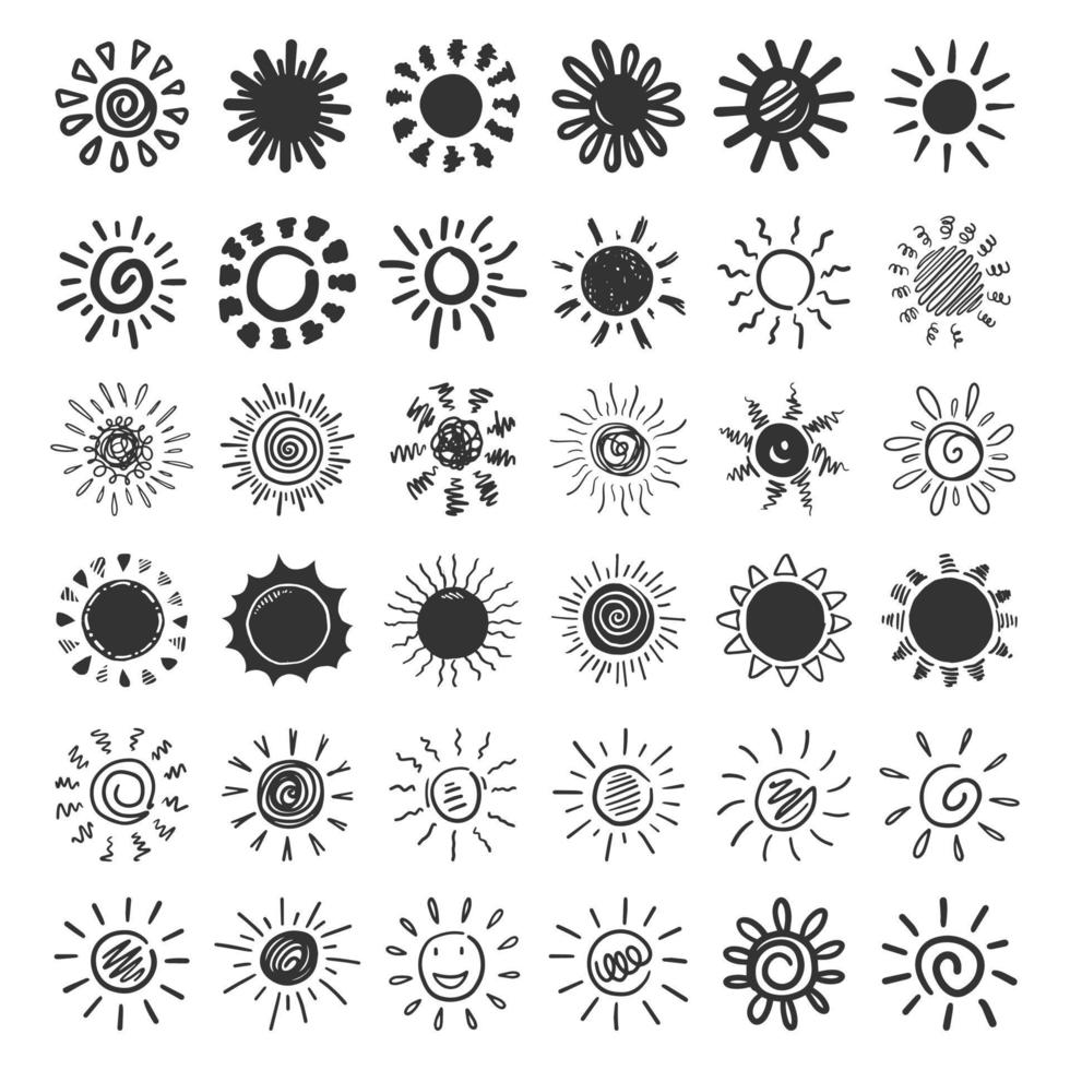 set of doodle sun. Design elements. vector illustration.