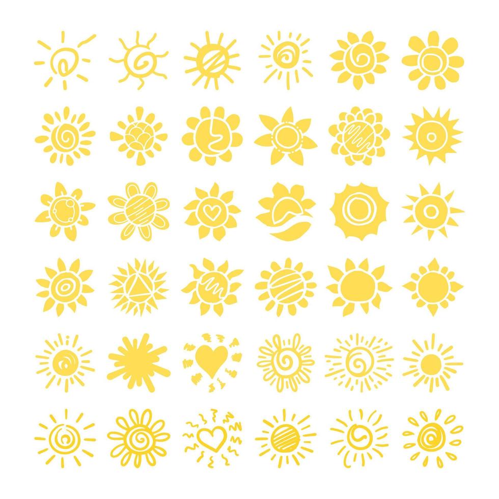 set of doodle sun. Design elements. vector illustration.