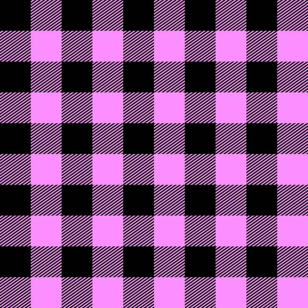 Modern plaid fabric design pattern. Minimal abstract geo lineal classic two colours tartan check background. Variegated stripes textile swatch, all over print block pink and black vector