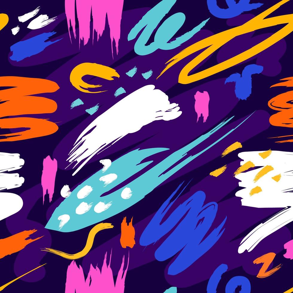 Abstract Hand Drawn Brush Strokes Seamless Pattern Background vector