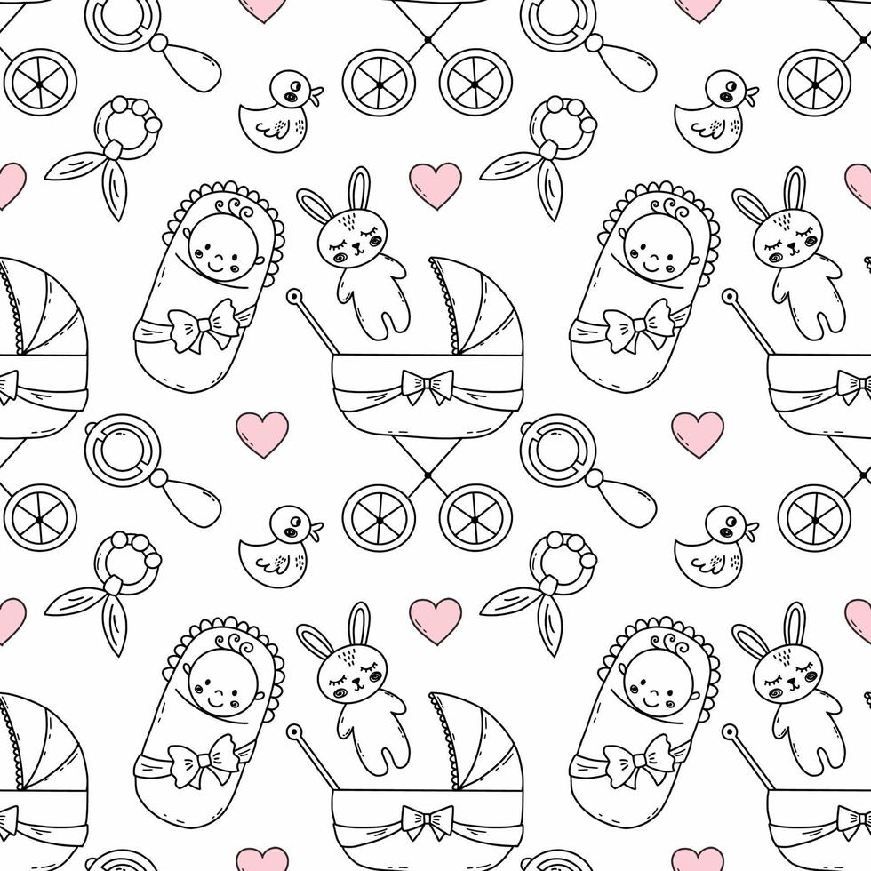 Newborn collection.  Seamless pattern for printing on fabric and packaging paper. Tailoring for children. vector