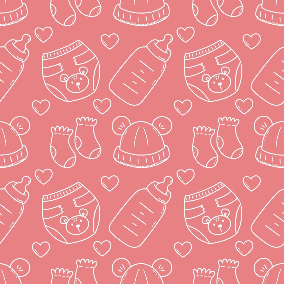 Seamless background for sewing children's clothes and printing on fabric. Pink wallpaper. Packing paper. Endless pattern. Diaper, cap for baby. Newborn. Doodle collection. vector