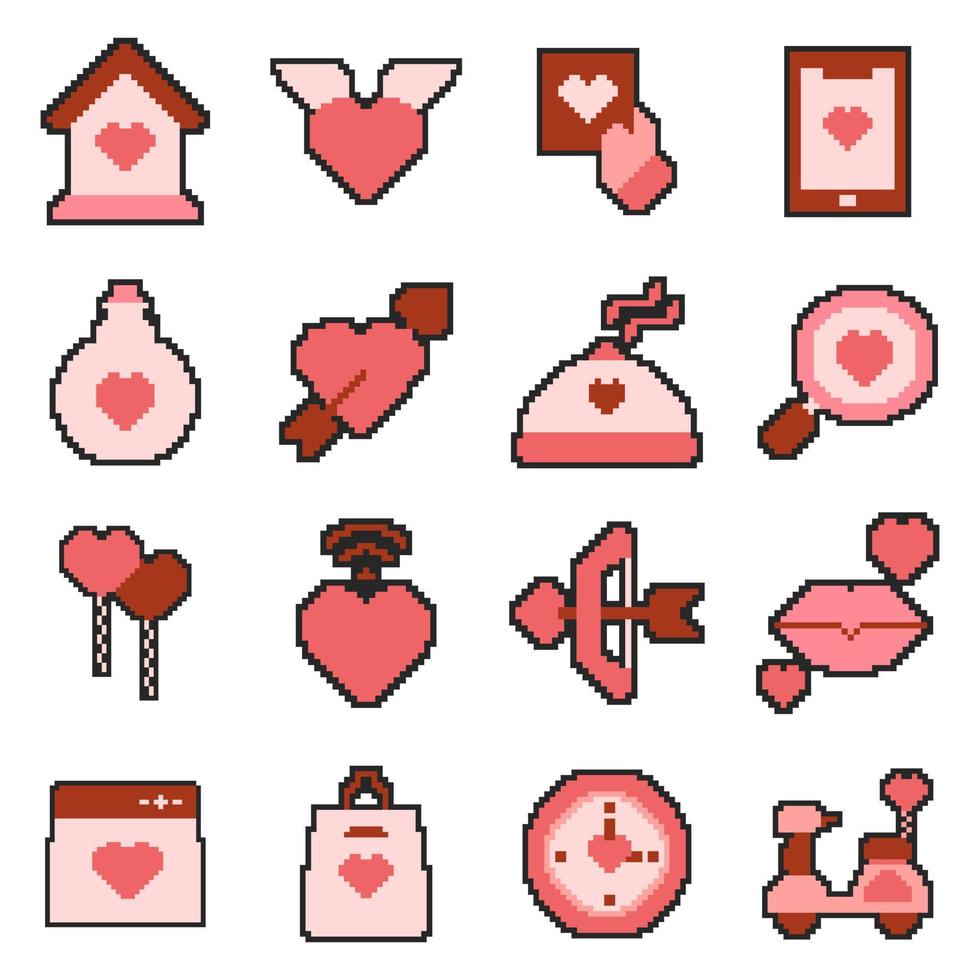 bundle sticker love pixel art suitable for stickers and emoticons during falentin 2 vector