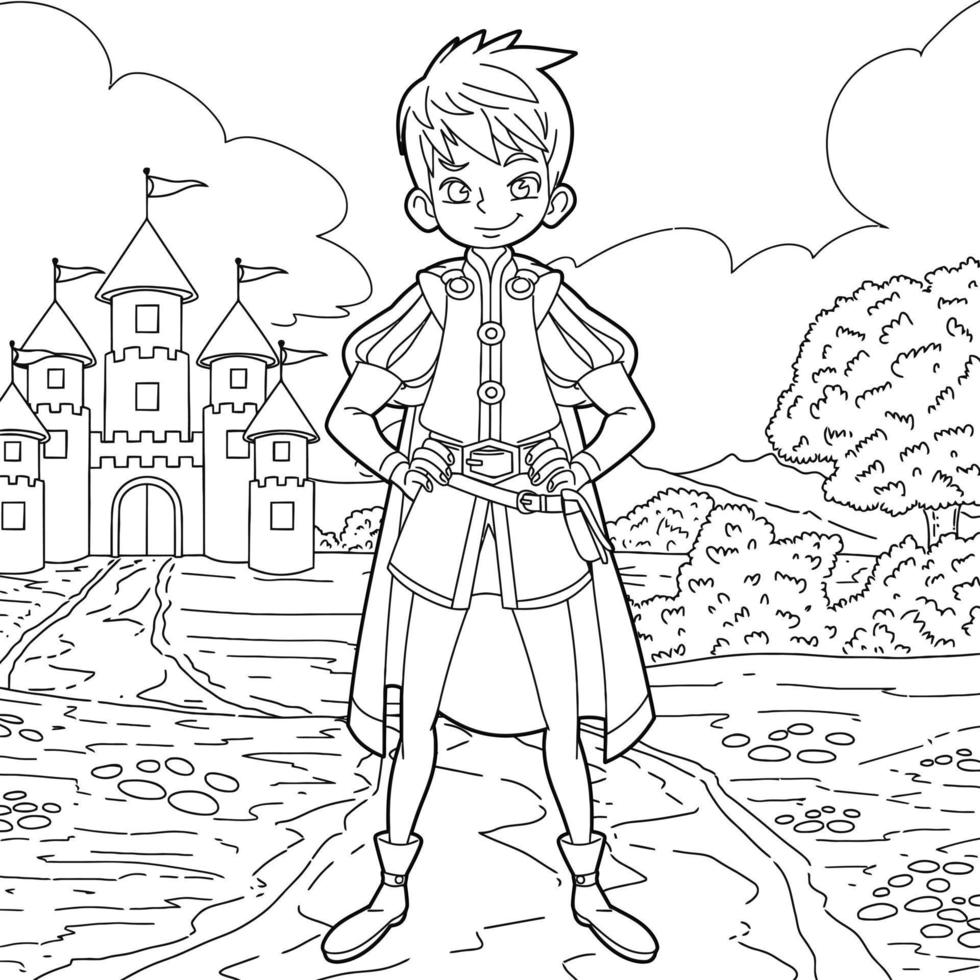 Children coloring book prince with royal views vector