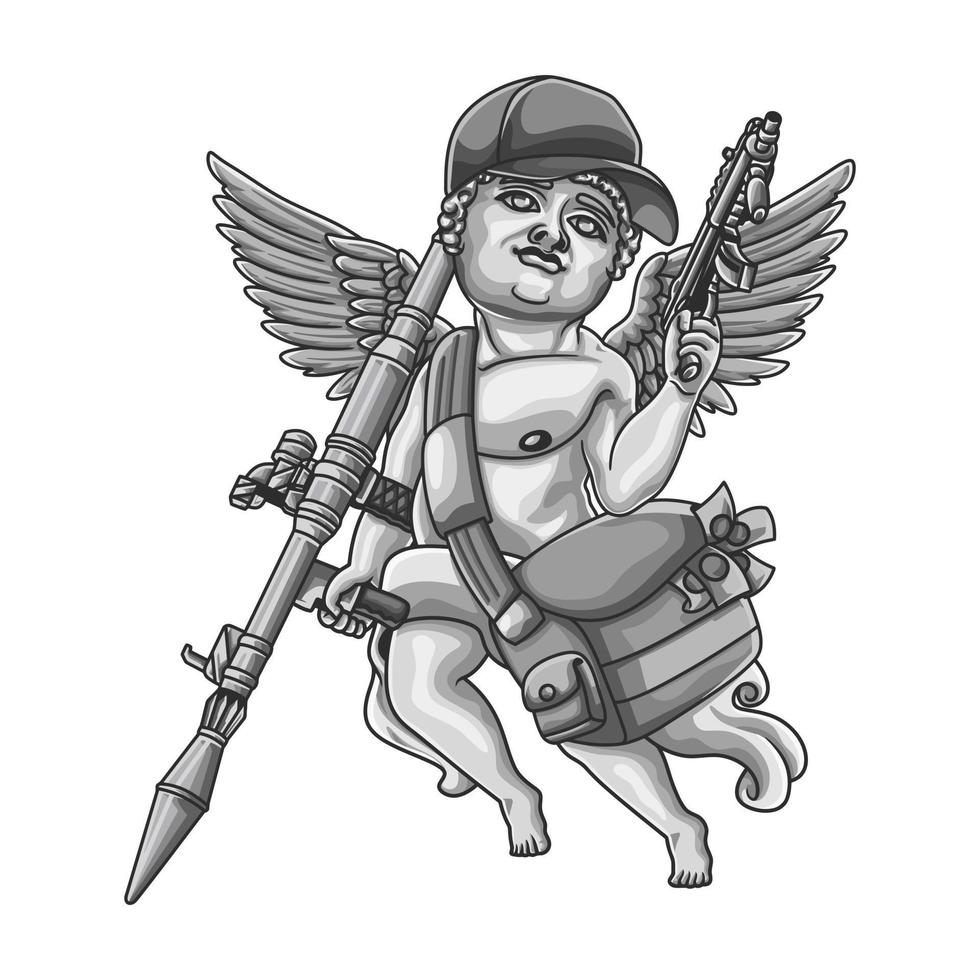Free vector baby angel carrying gun and bank robbery money with hat and ...