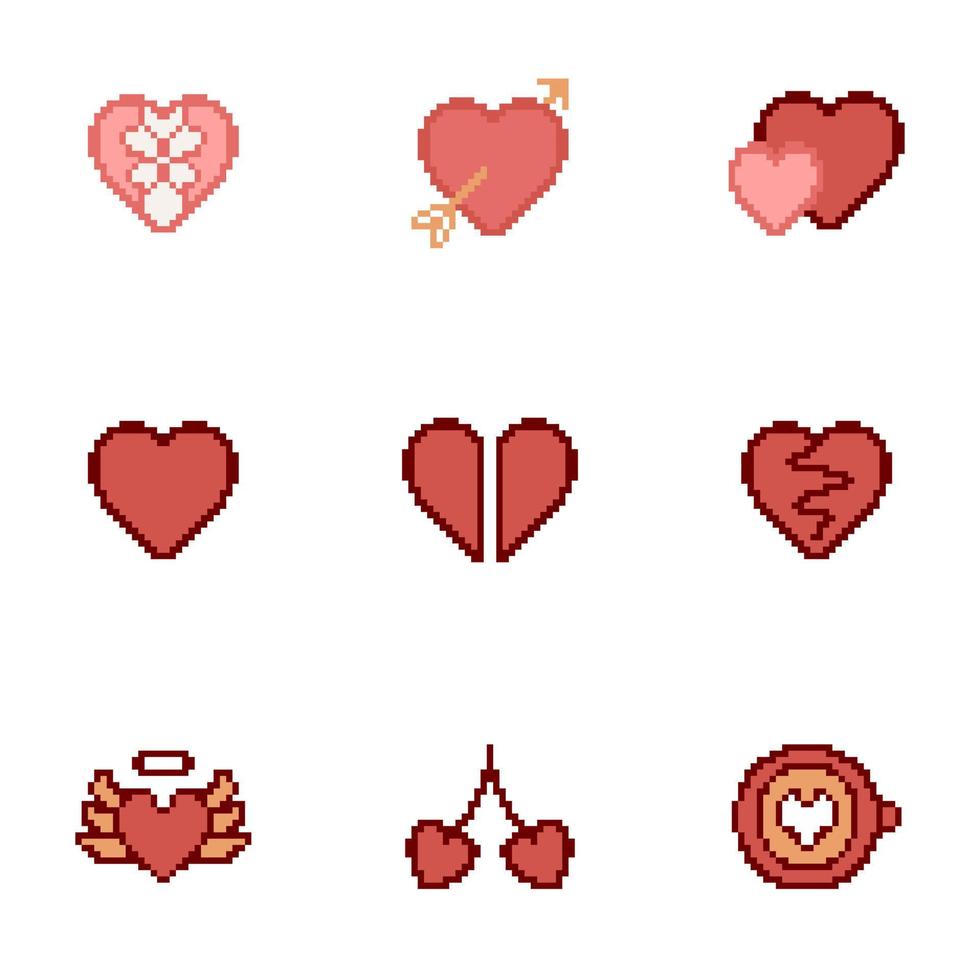 vector libre varias formas de corazón pixel art edición de san valentín