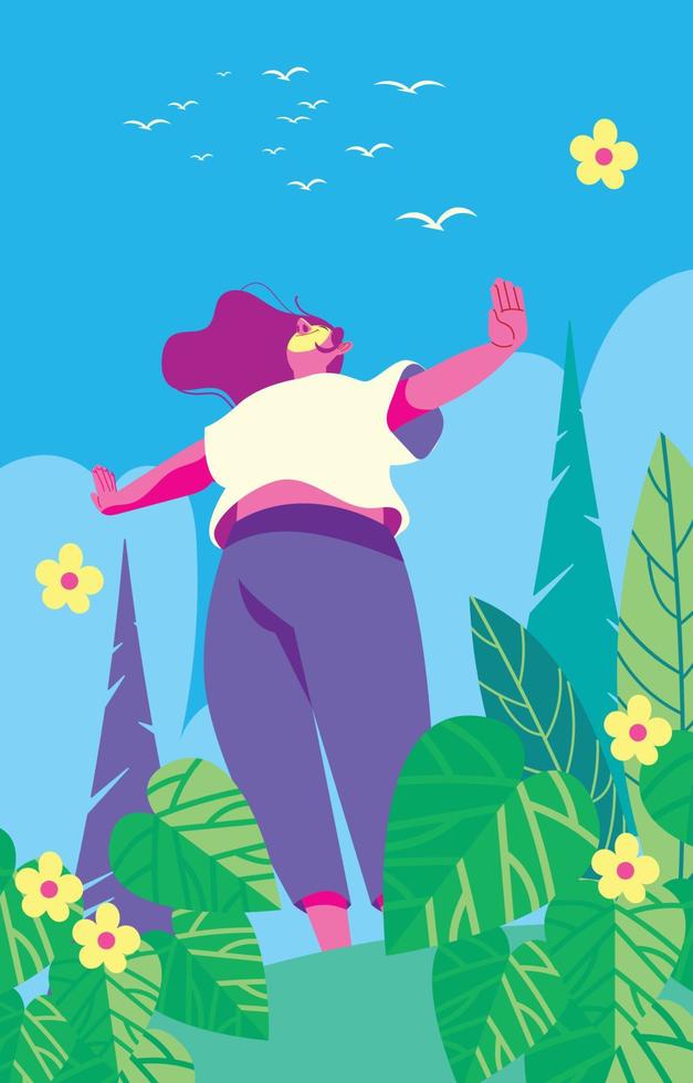 Girl Having A Relaxing Time in The Outdoor With Fresh Air vector