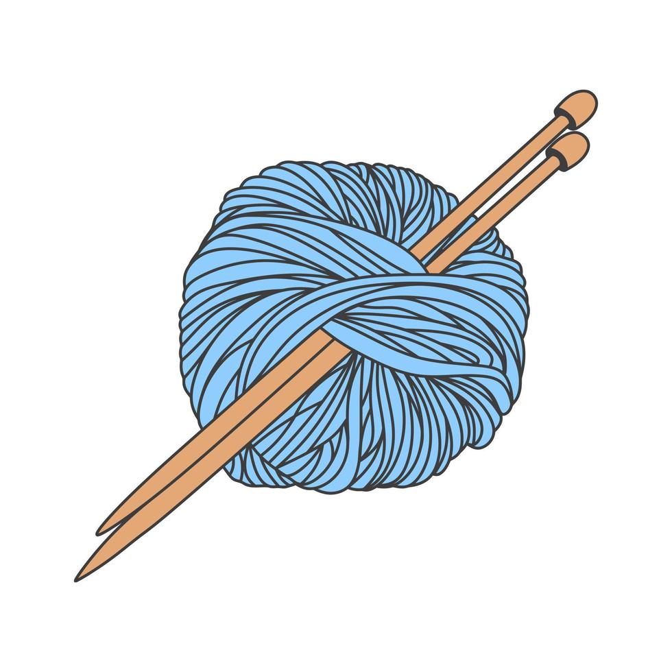 Free vector hand drawn style hand knitting with spool of yarn detailed lineart doodle