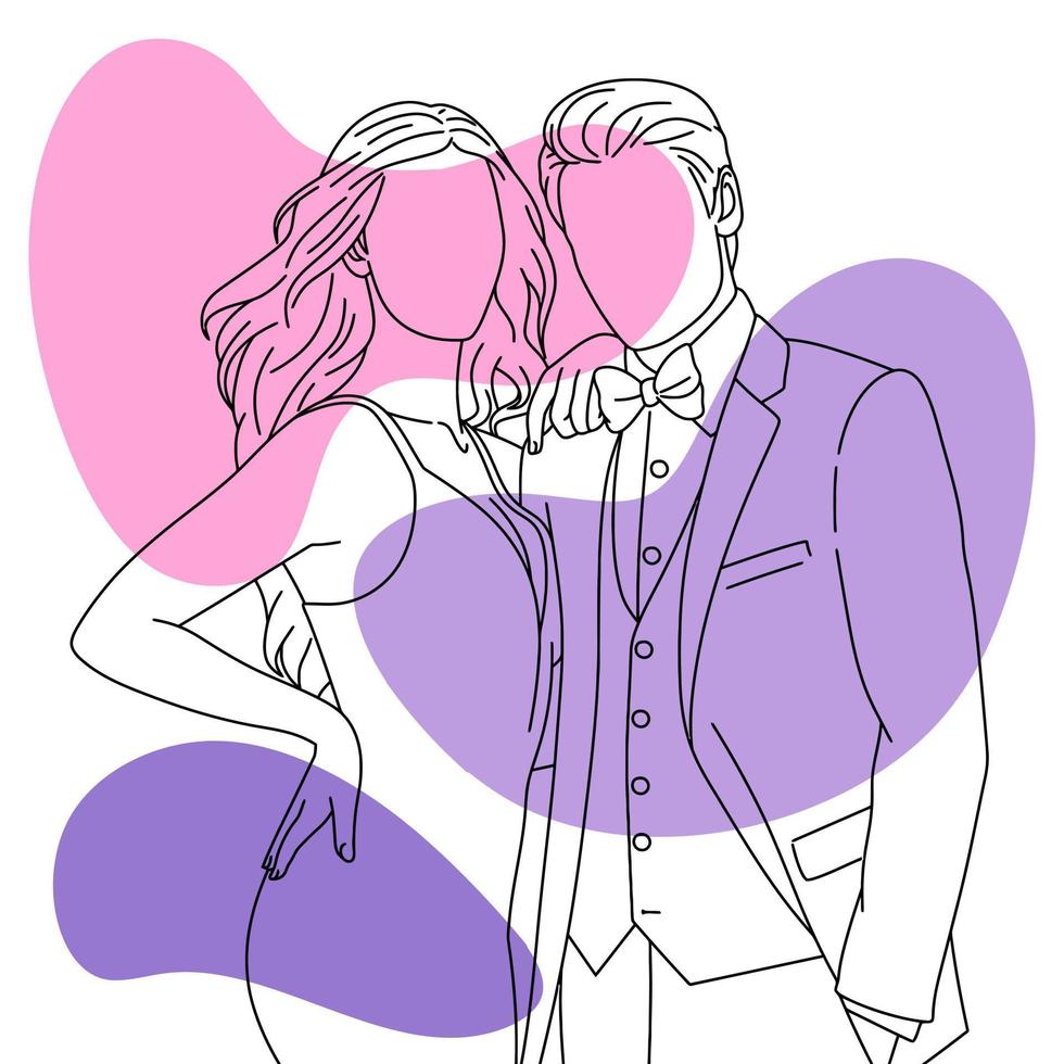 Vector line art doodle couple pose 3