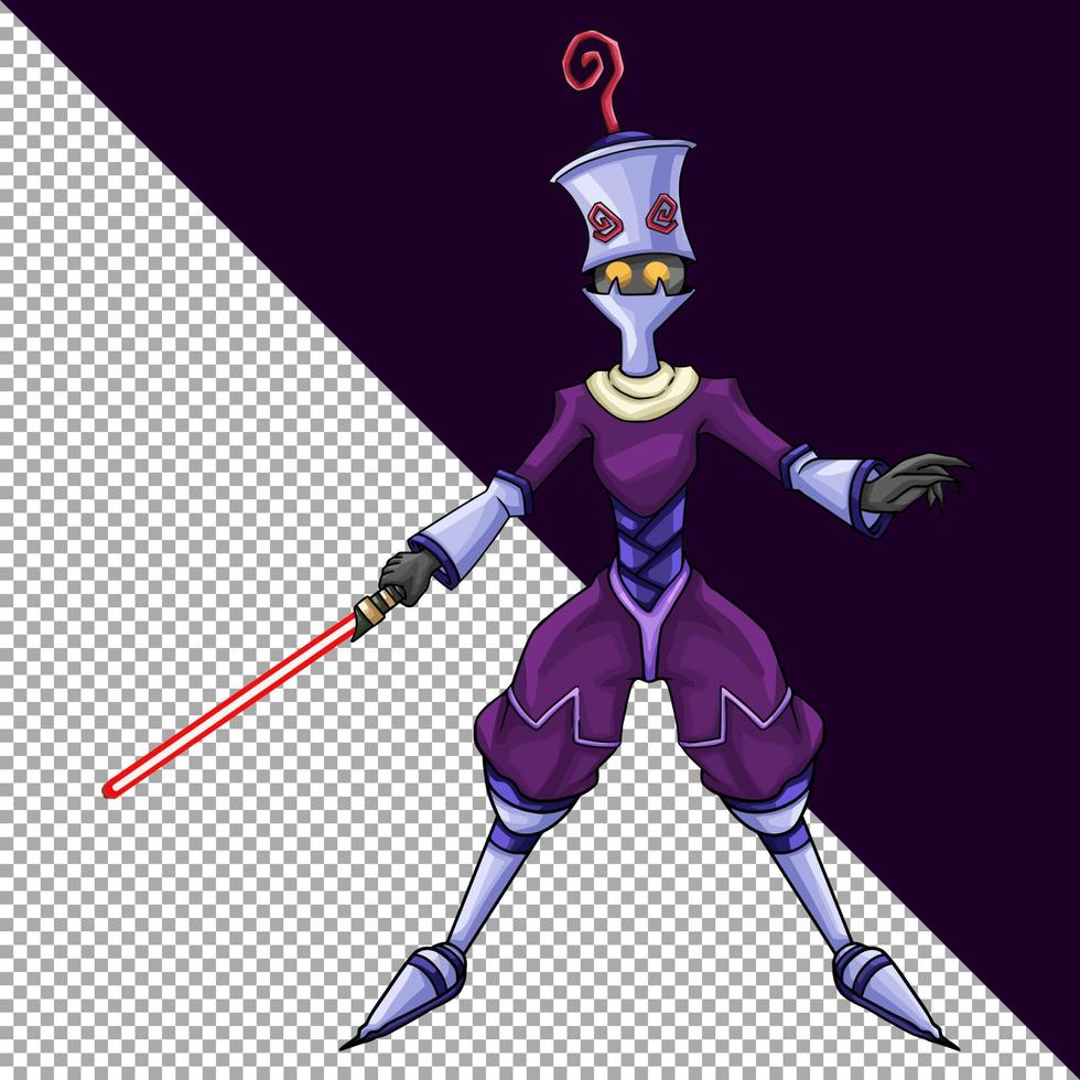 Vector robot with premium quality retro styled lightsaber