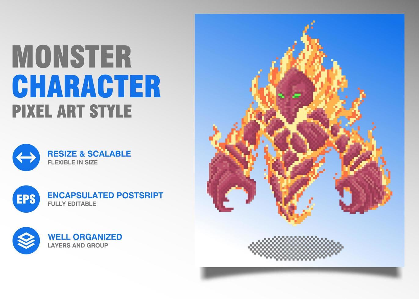 Vector monster red golem pixel art style perfect for sticker, mascot and game character
