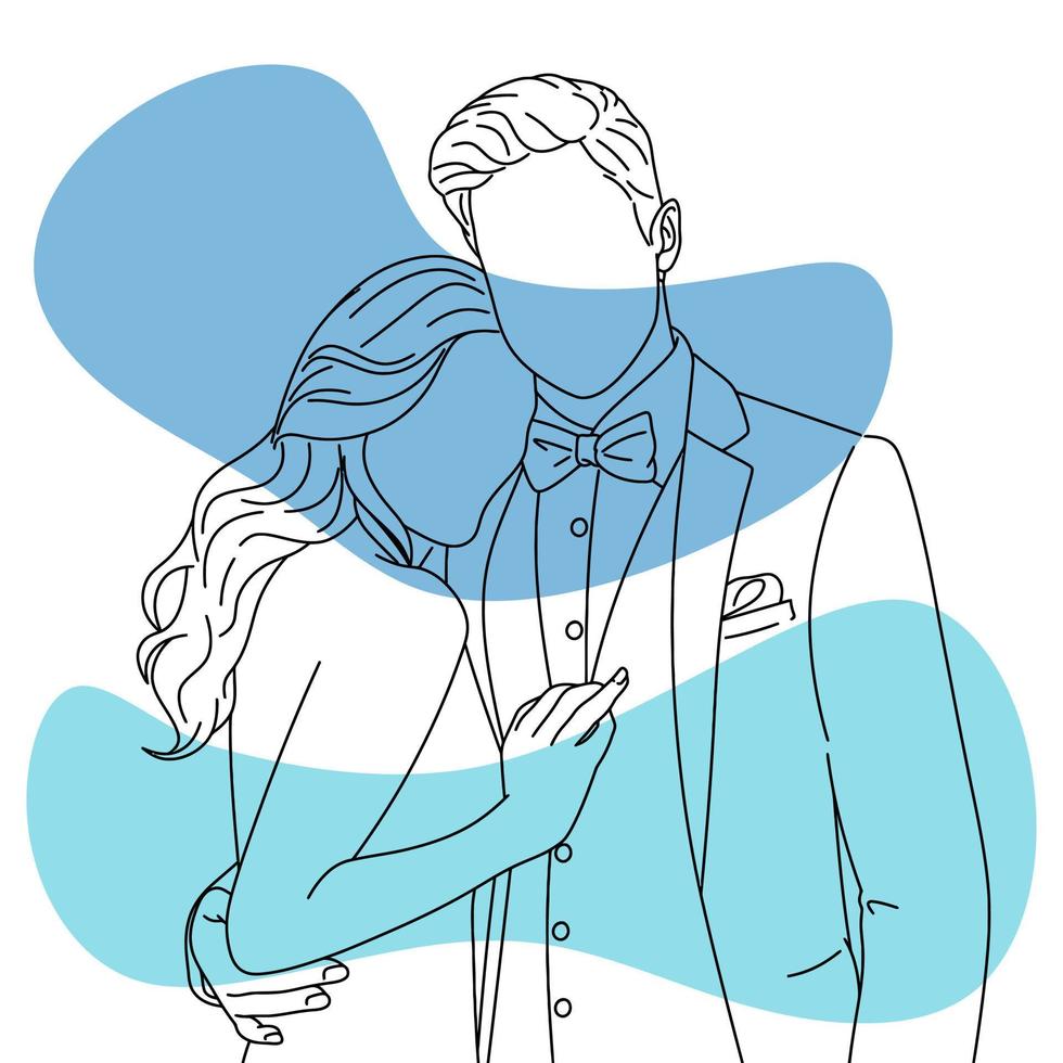 Vector line art doodle couple pose 4