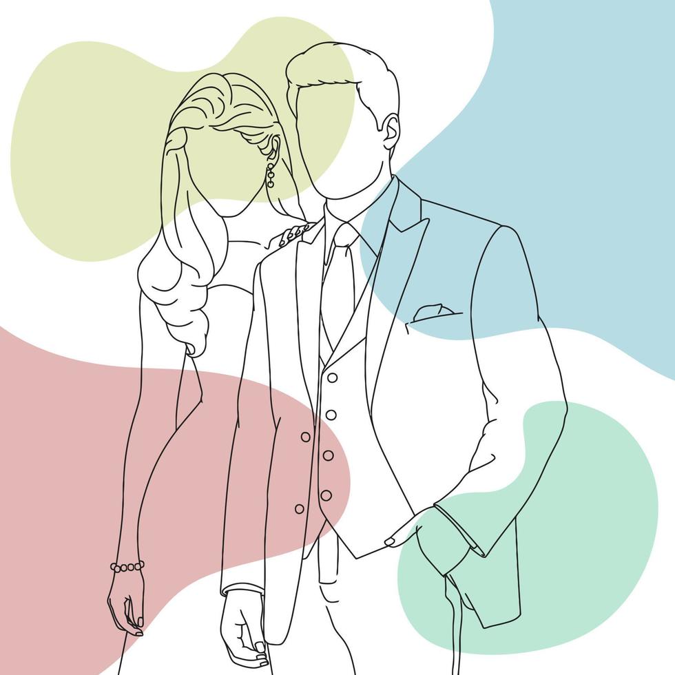 Free vector couple doodle line art style 1