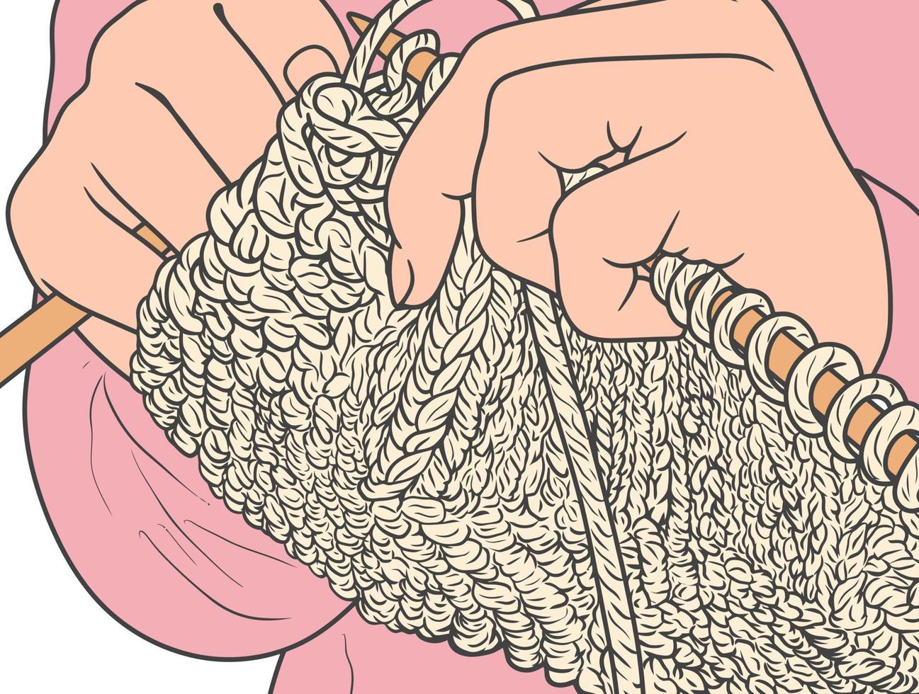 vector libre de manos de madre tejiendo una cálida bufanda para el invierno con su kit de ganchillo