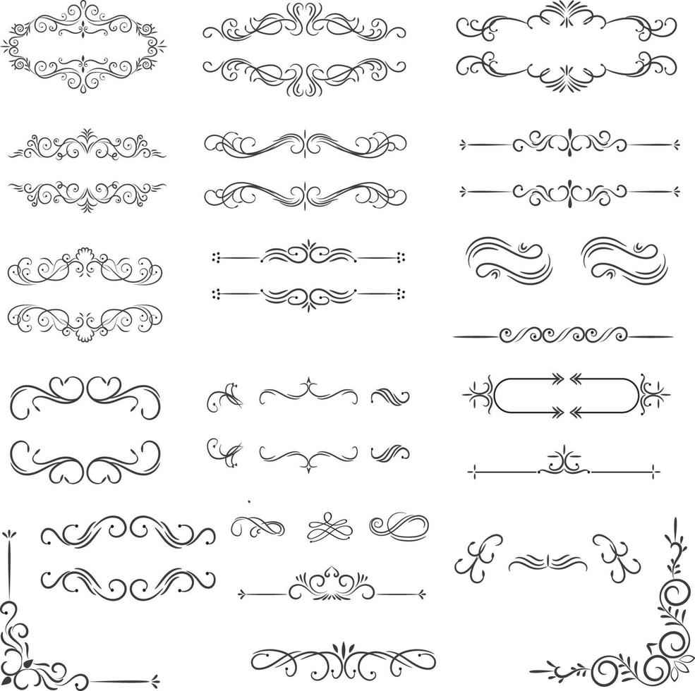 Set of mixed border corners and floral classical decorations, Vector illustration of decorative corner frame set.