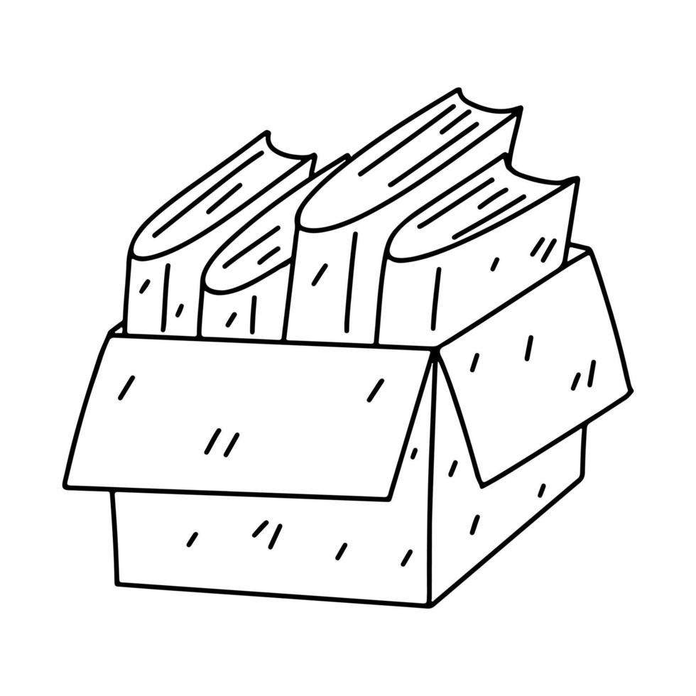 Box with books inside in hand drawn doodle style. Bookcrossing concept vector illustration. Free books to read and exchange.