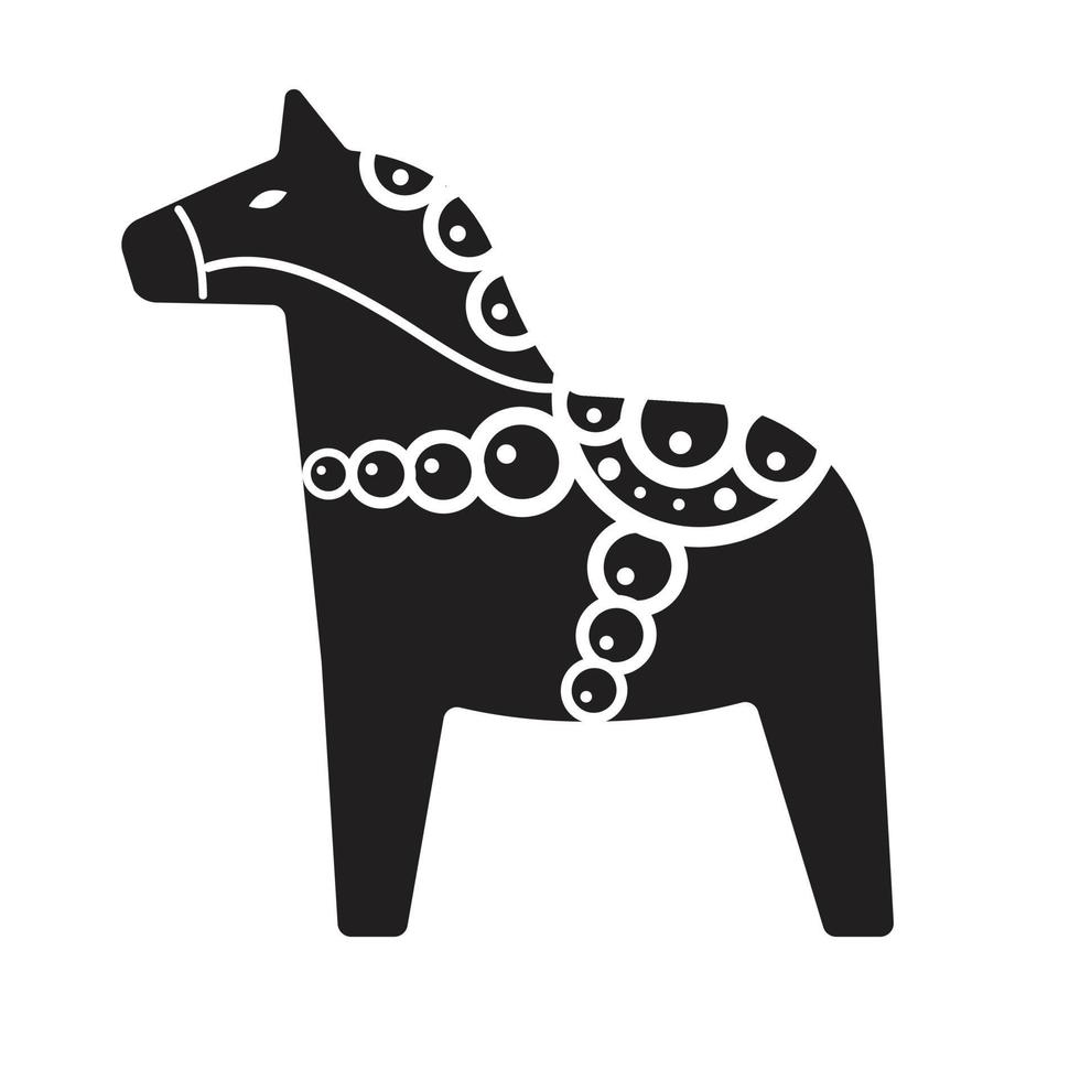 Vector black flat dala horse with ornaments