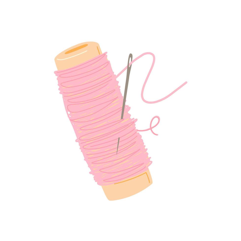 Thread with needle. Sewing element. Vector hand drawn illustration. Isolated on white.