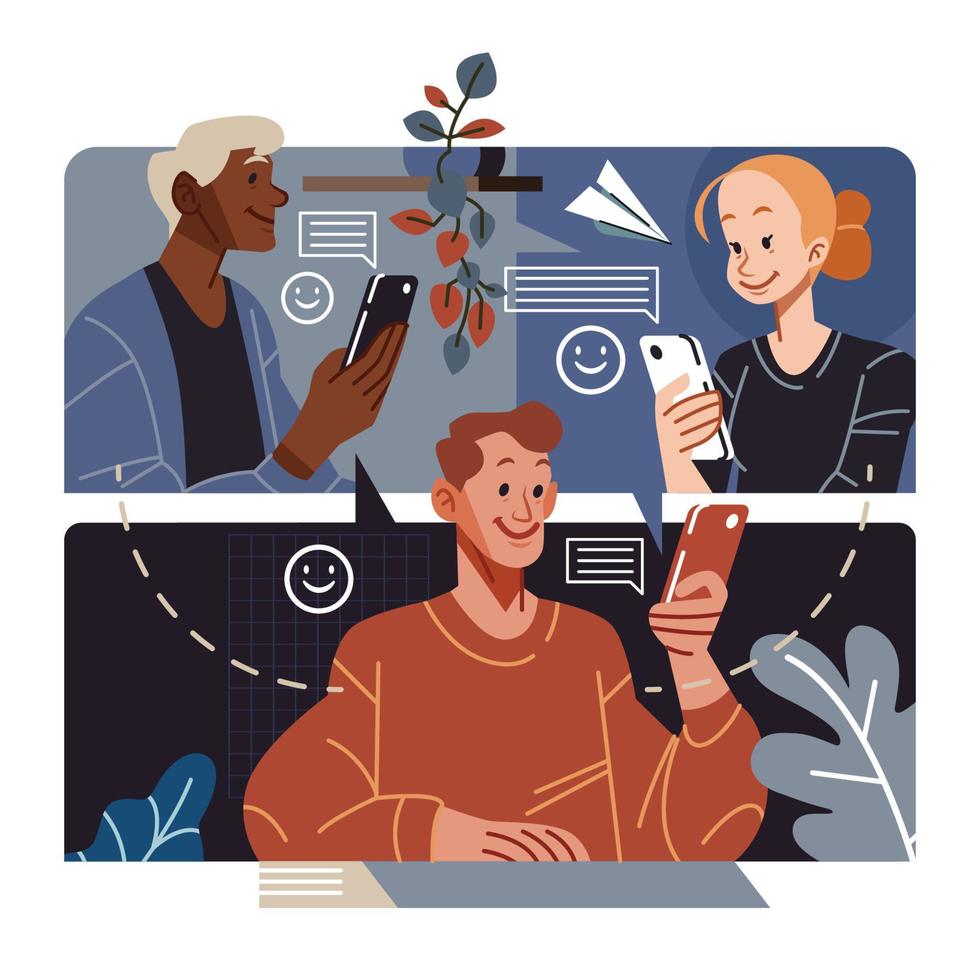 Conversations Between Friends Using Chat On Smartphones vector