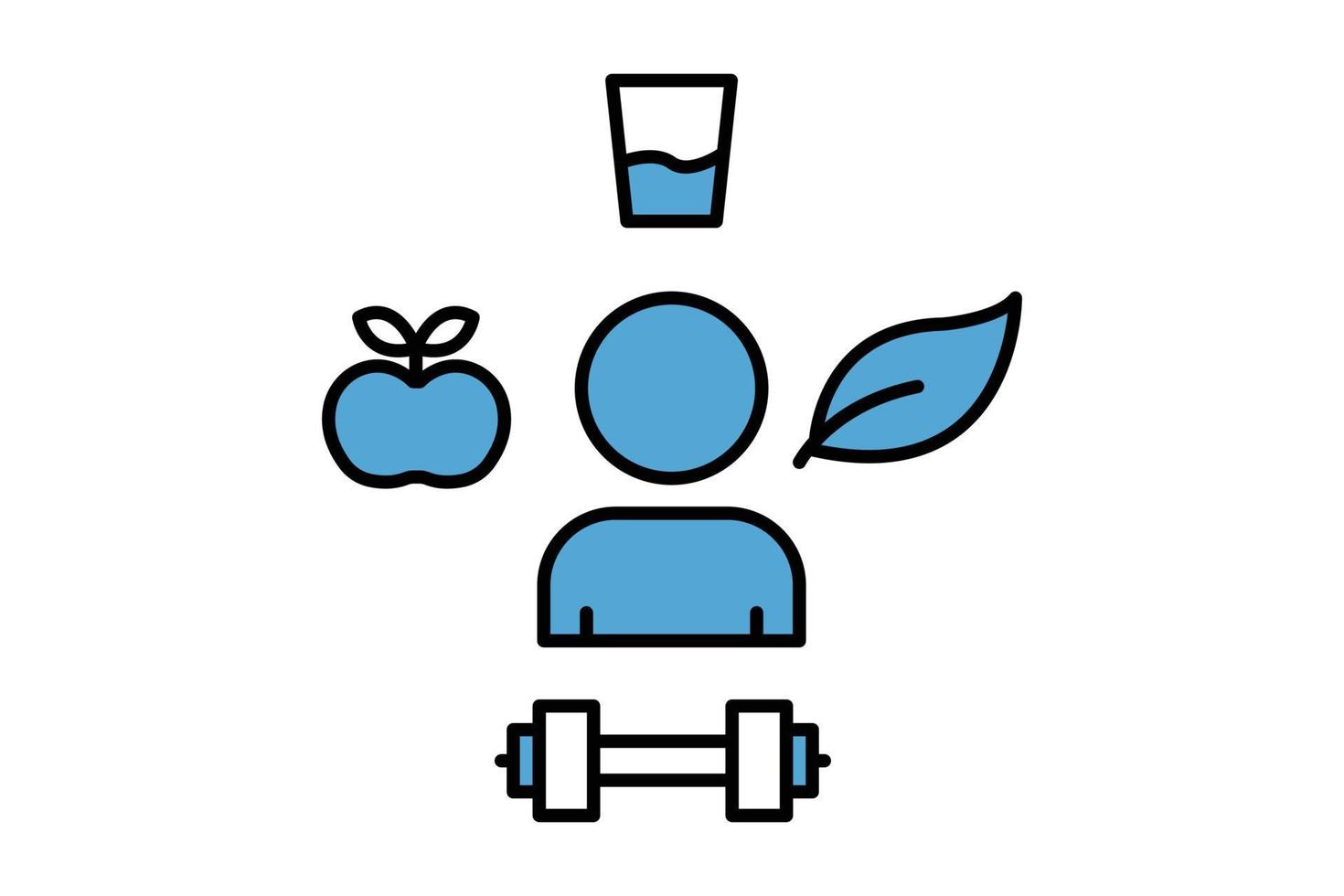 Healthy life style icon illustration. People, leaf, apple, drink. icon related to lifestyle. Flat line icon style. Simple vector design editable