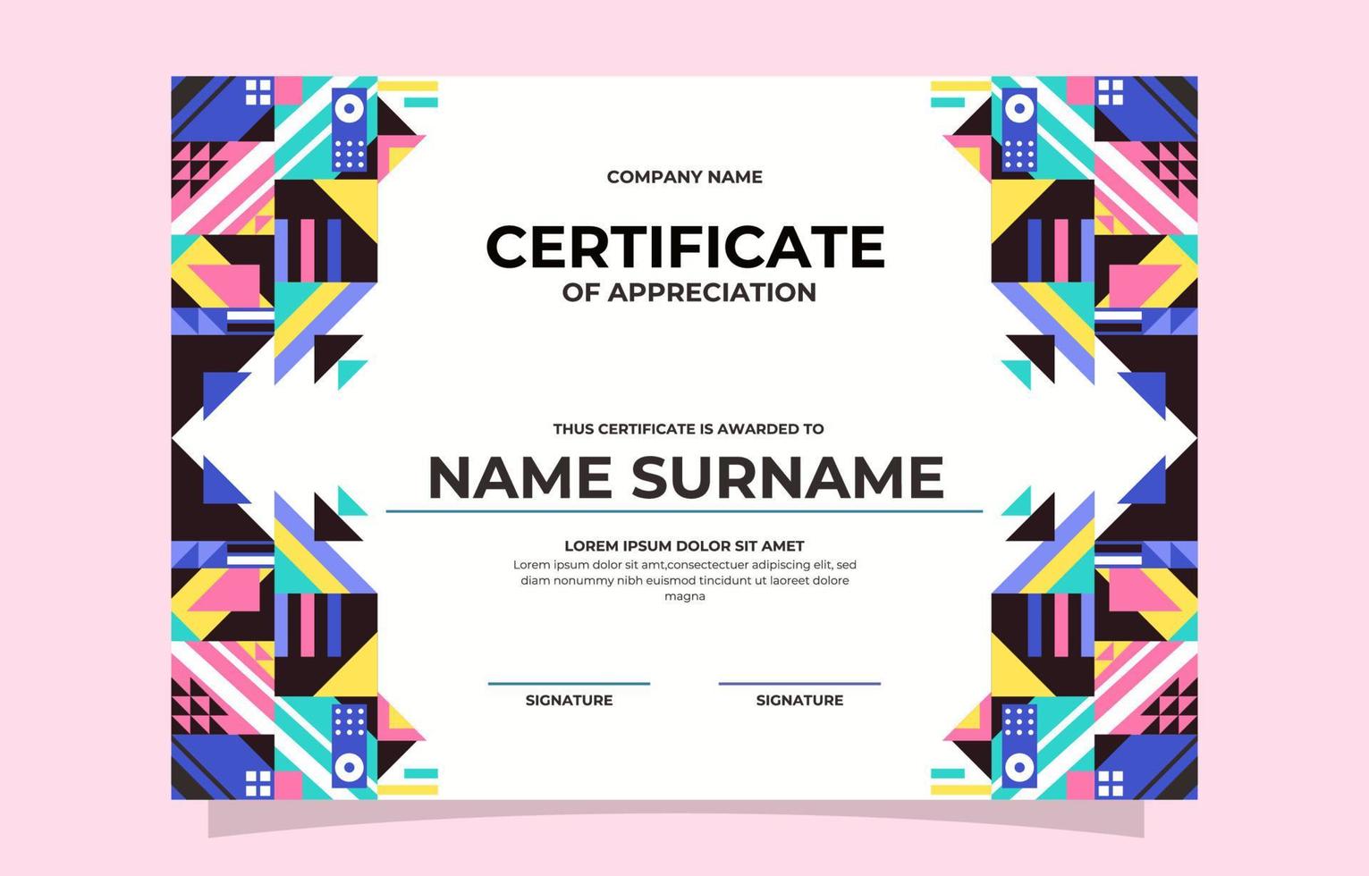 Colorful Geometric Flat Certificate Template vector