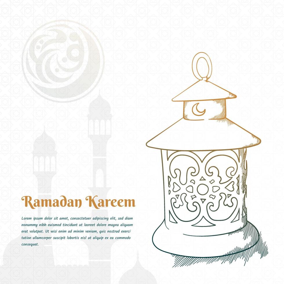 Lantern with ornament in hand drawn design for ramadan kareem template design vector