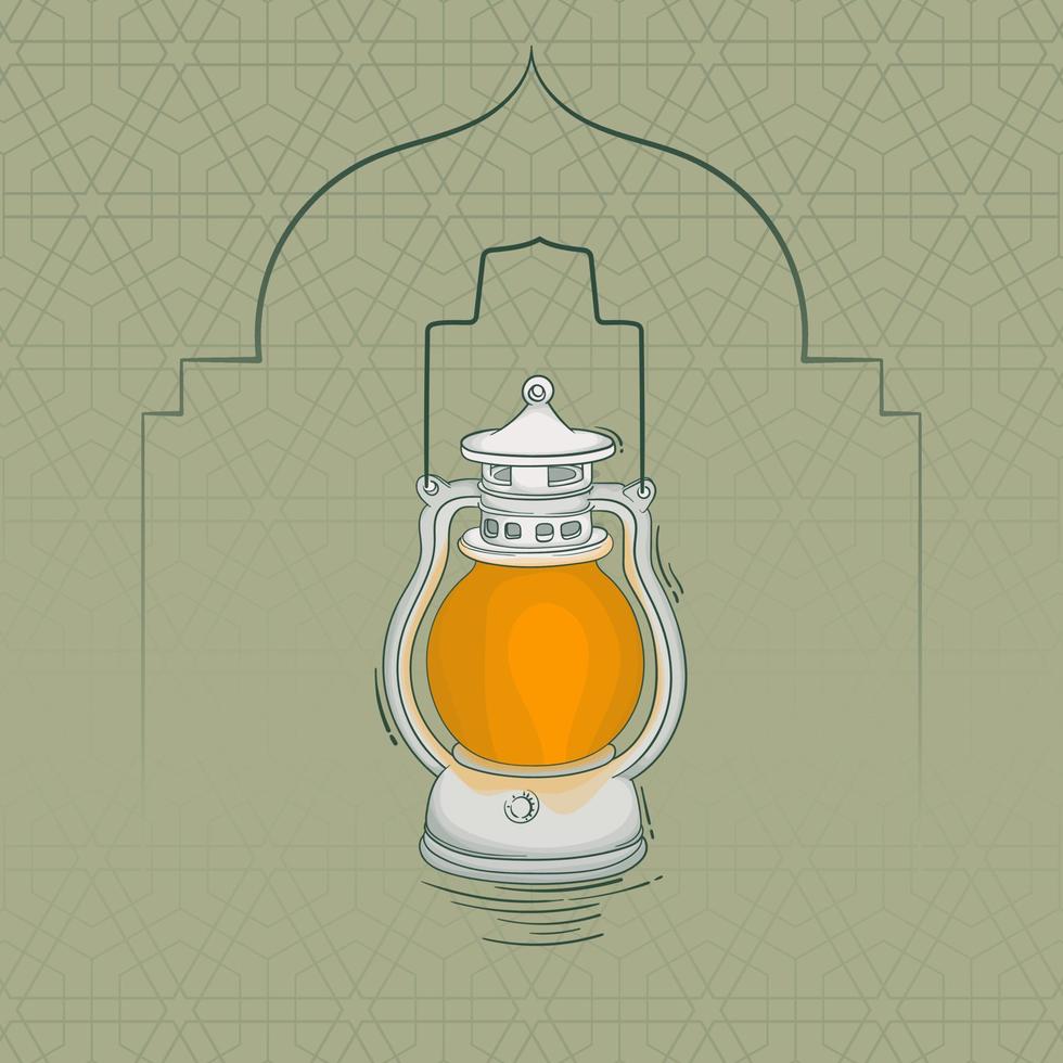 plantilla de ramadán kareem con linterna vintage en diseño de dibujos animados con fondo islámico simple vector