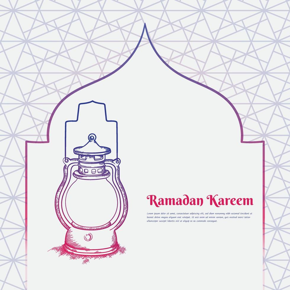 Vintage lantern in hand drawn design with islamic background for ramadan kareem template vector