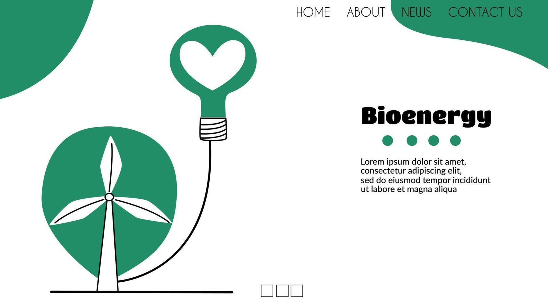 Bioenergy concept. Banner, landing page. Alternative energy resource windmills. Vector illustration in flat style